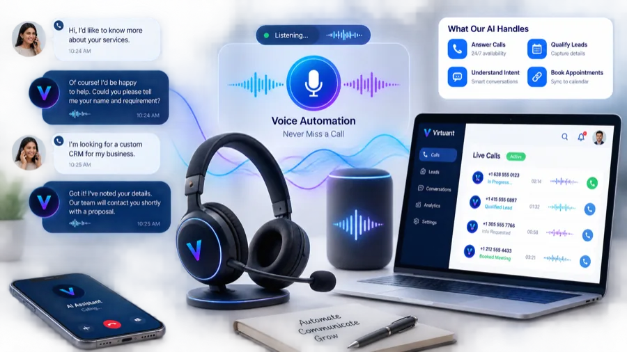A Virtuant voice agent handling live calls, understanding intent and booking appointments.